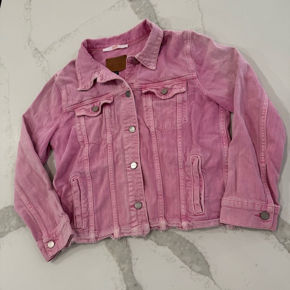 Sanctuary Distressed ButtonFront Denim Jean Jacket Womens Small Wild Cherry Pink - Picture 2 of 7